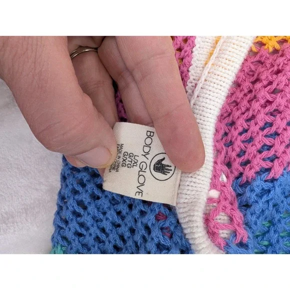 Body Glove Crochet Swim Cover Women Large Open Knit Fringe Unicorn Rainbow Beach - Picture 9 of 12